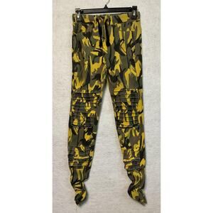 KROIX Pants Womens S/M Yellow Camo Moto Joggers Zipper Detail Drawstring Tapered